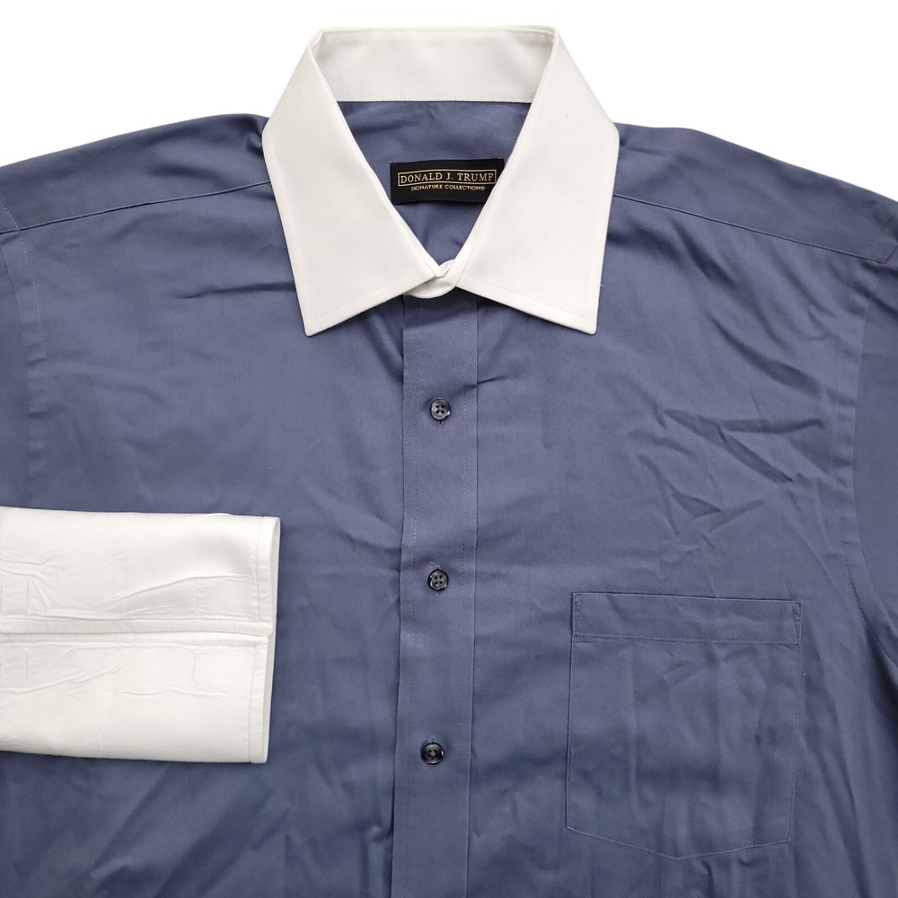 Donald Trump‎ Dress Shirt Mens 16.5 32/33 Regular Fit Gray White French Cuff